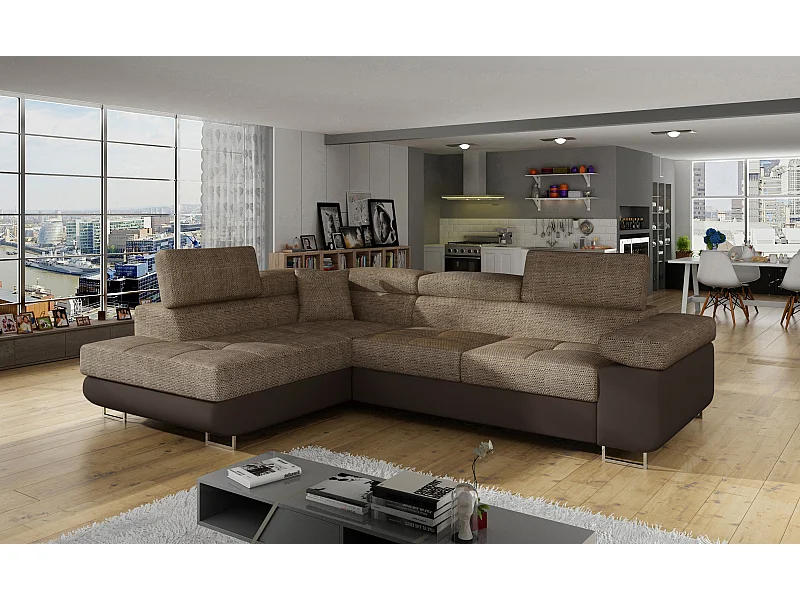 Canapé Corner Rondon L/Tessu/Marron/En stock