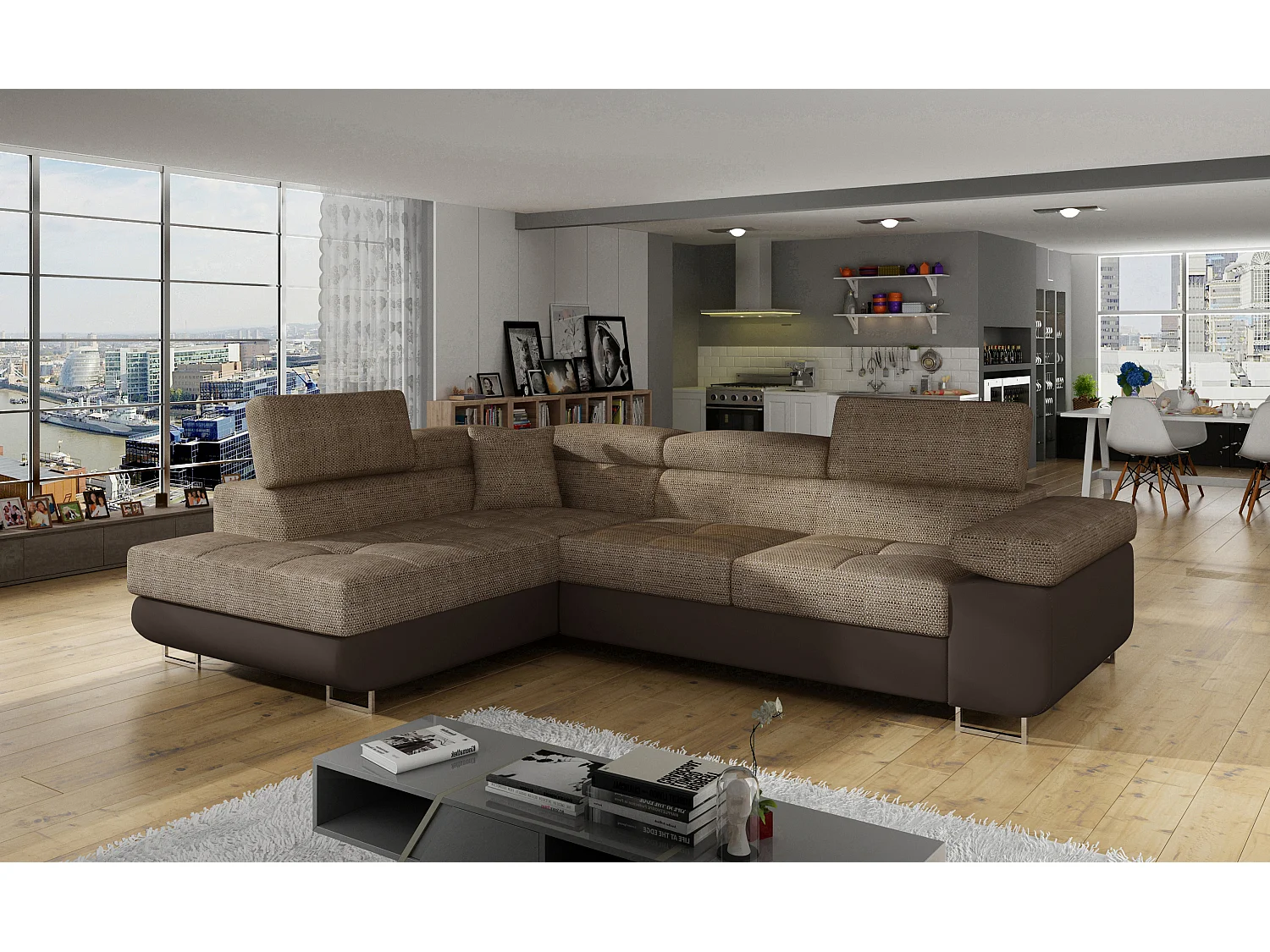 Ecksofa Rondon L/Stoffbezug/Braun/An Lager