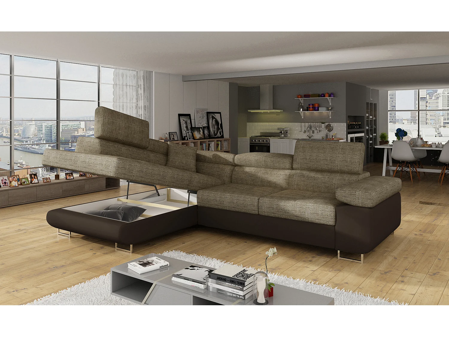 Ecksofa Rondon L/Stoffbezug/Braun/An Lager