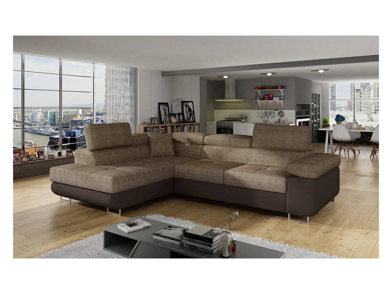 Ecksofa Rondon L/Stoffbezug/Braun/An Lager
