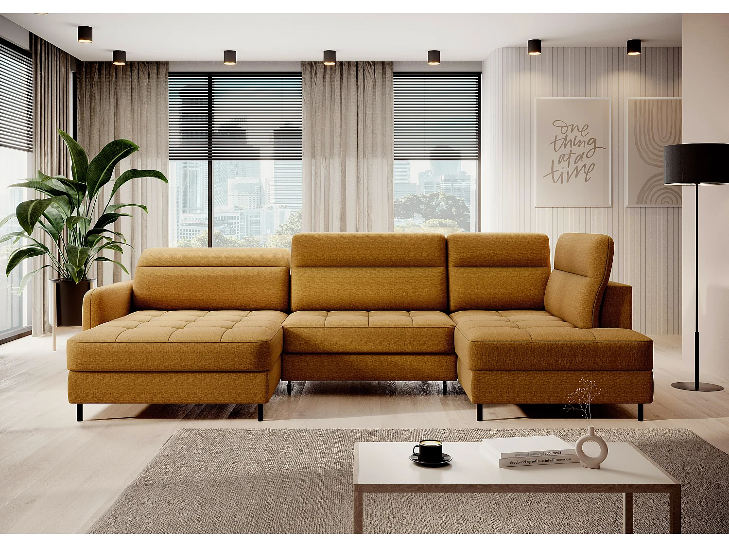 Divano d'angolo Silvio UL/Tessuto-Arancia