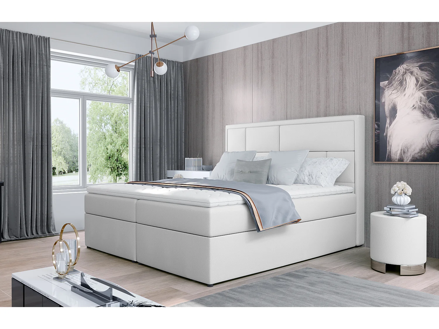 Box Spring Letto Aaron S (140x200)/Tessuto-Bianco