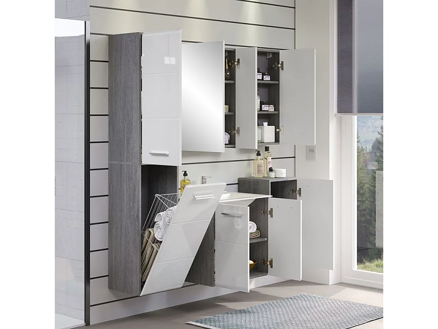 Hangkolom 1 deur glanzend wit en donkergrijs Touka 35 cm