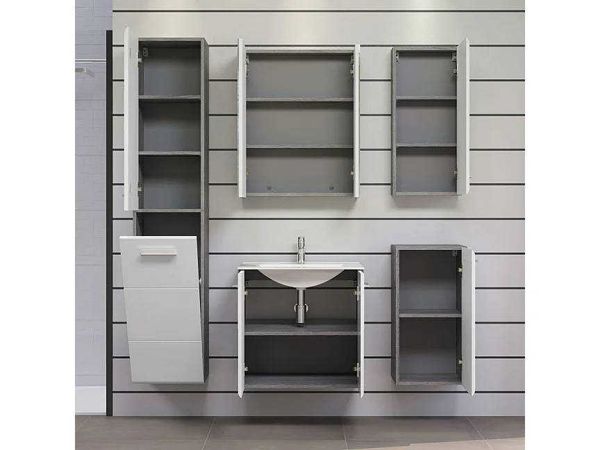 Hangkolom 1 deur glanzend wit en donkergrijs Touka 35 cm