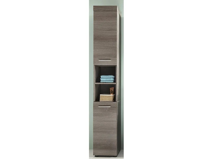 Meuble de salle de bain - Colonne en mélaminé bois grisé. L-H-P: 30 - 190 - 31 cm