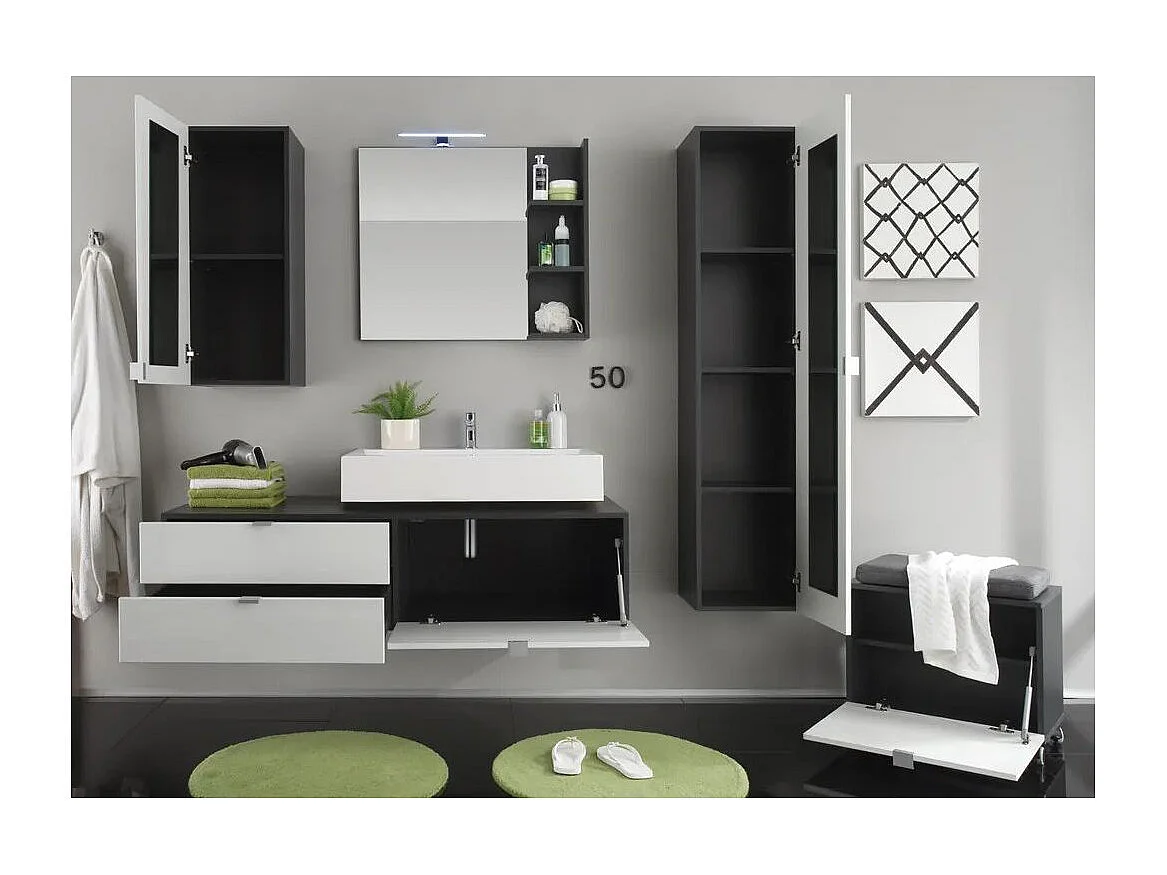 Columna de baño suspendida Ibiza 140 cm blanco brillo y antracita 1 puerta