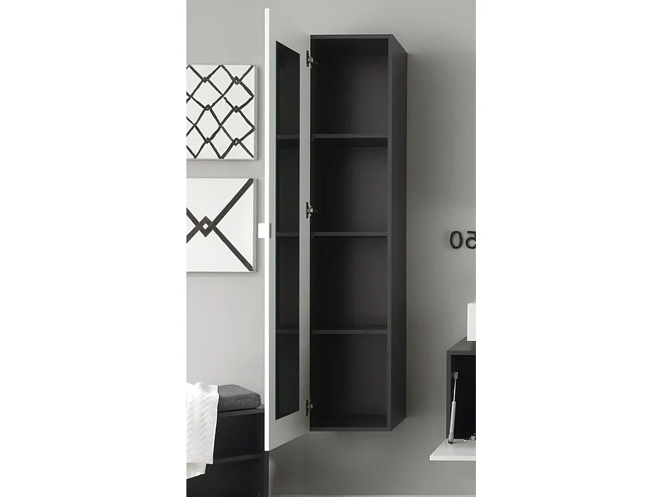 Colonne de salle de bain suspendue 1 porte blanc brillant et anthracite Ibiza 140cm