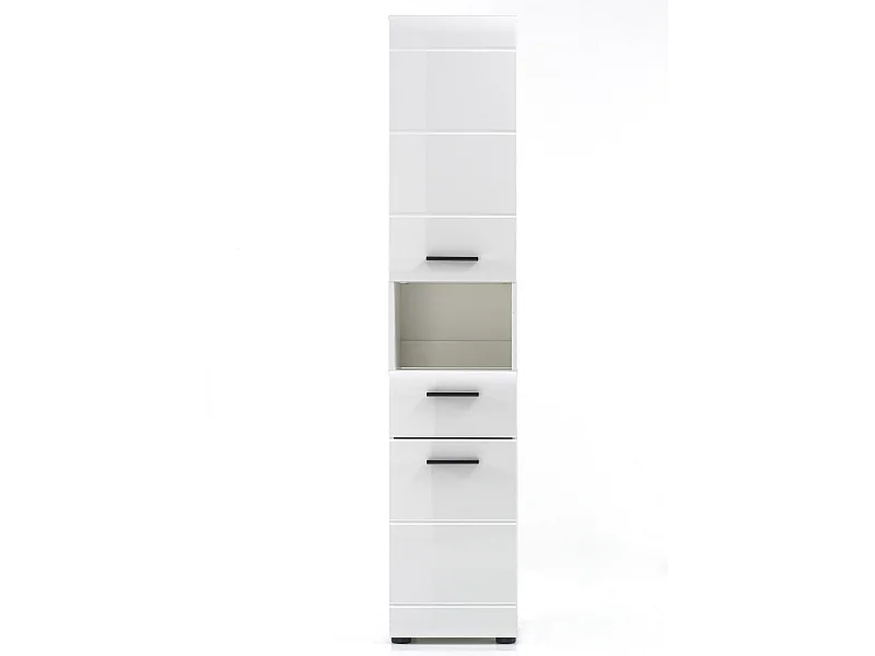Meuble salle de bain. Meuble colonne mélaminé blanc brillant. L - H - P : 30 | 182 | 31 cm