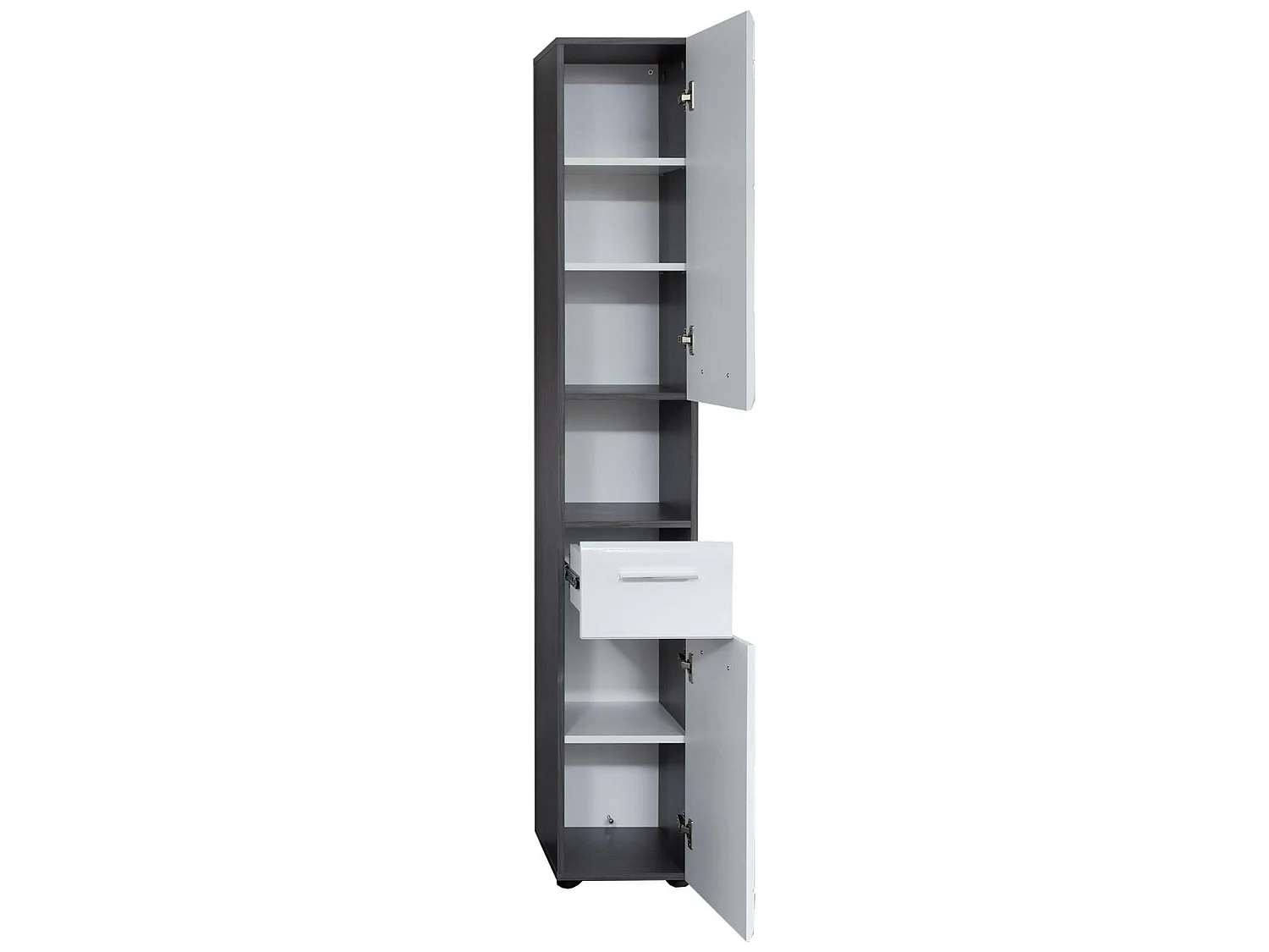 Meuble salle de bain - Colonne en mélaminé gris - blanc. L-H-P : 30-182-31