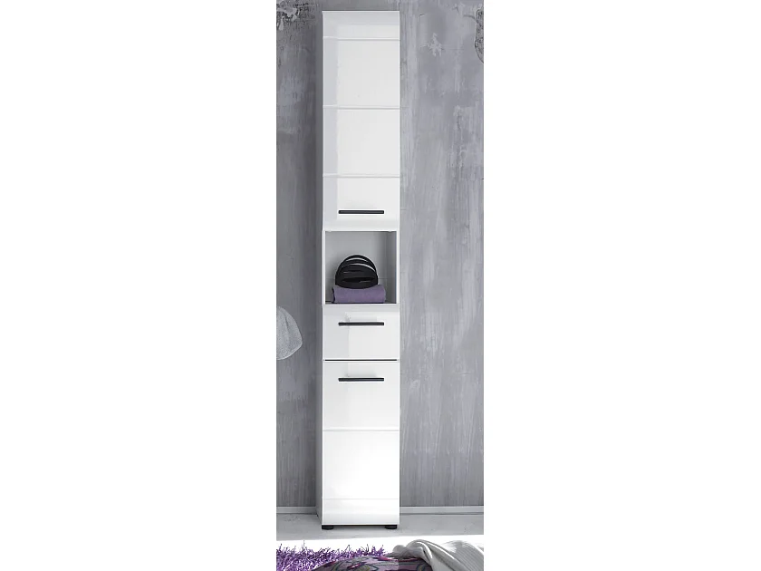Columna de baño Kinzo blanco brillo 2 puertas 1 cajón 30 cm