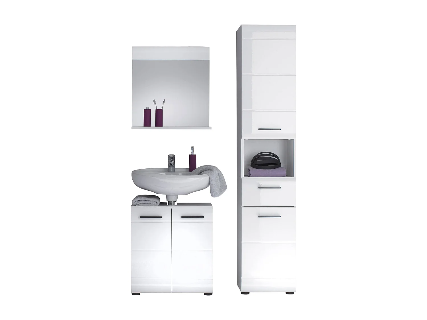 Columna de baño Kinzo blanco brillo 2 puertas 1 cajón 30 cm