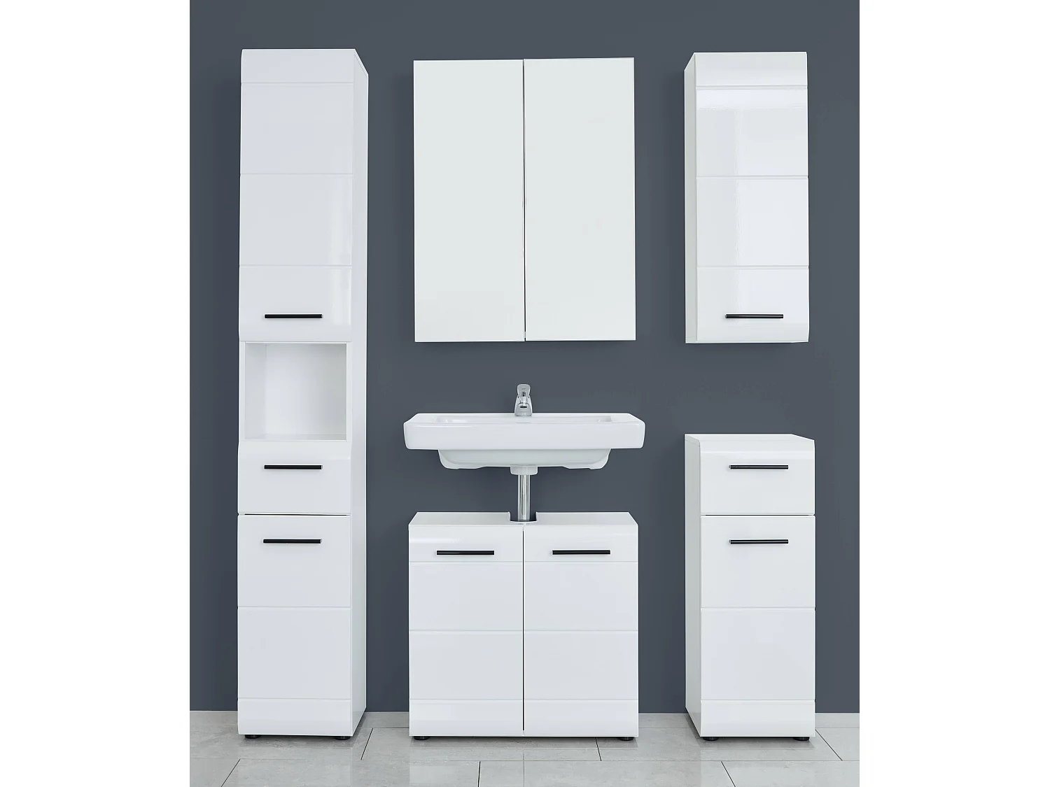 Meuble colonne salle de bain blanc brillant 2 portes 1 tiroir Kinzo 30cm