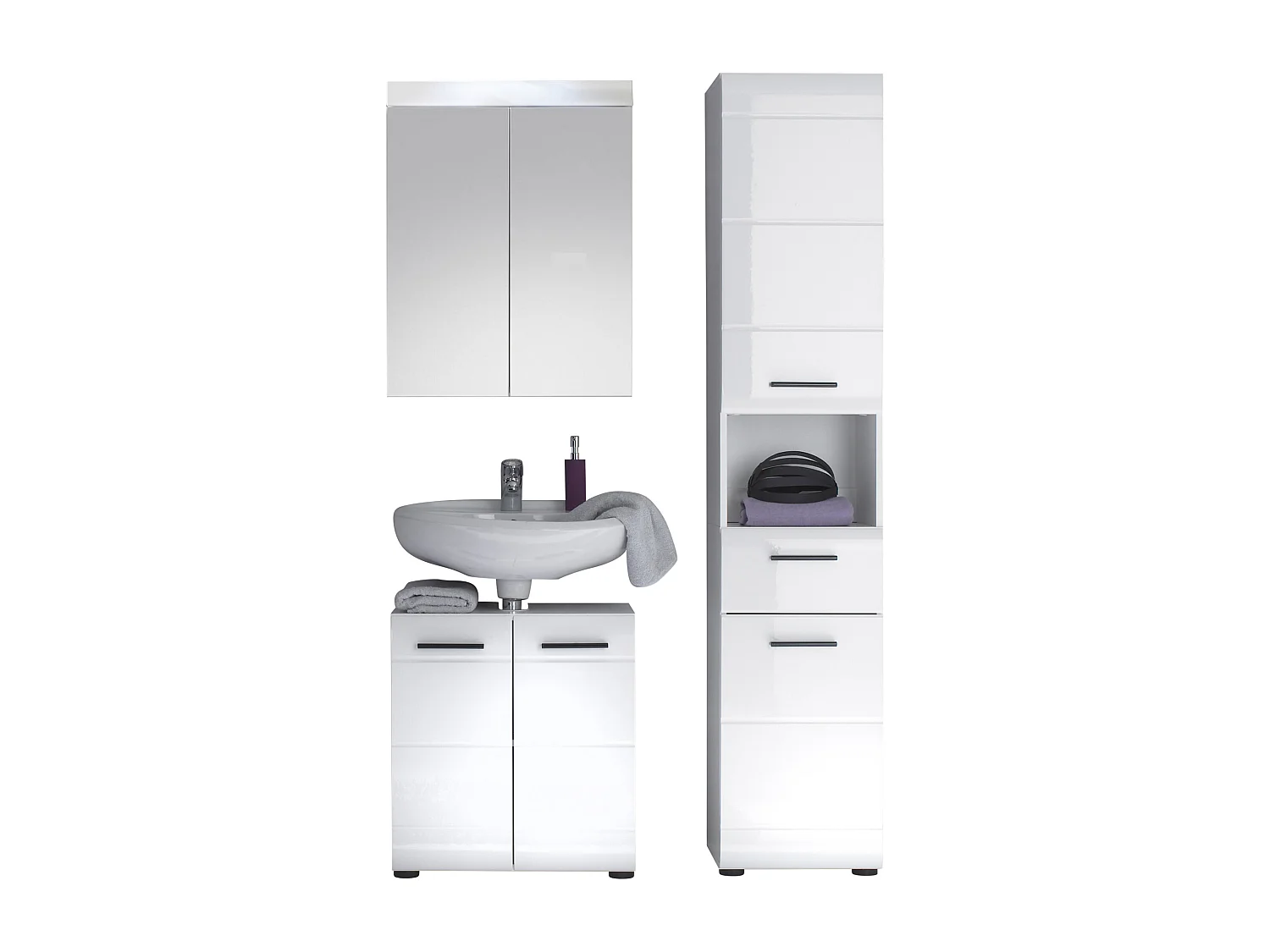 Meuble colonne salle de bain blanc brillant 2 portes 1 tiroir Kinzo 30cm