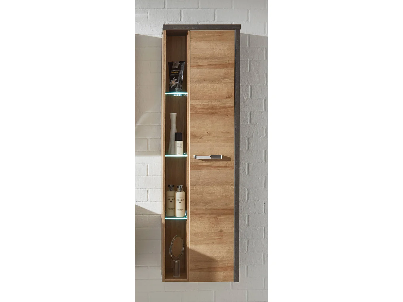 Colonne de salle de bain suspendue 1 porte chêne Riviera miel et gris béton Babel 160cm