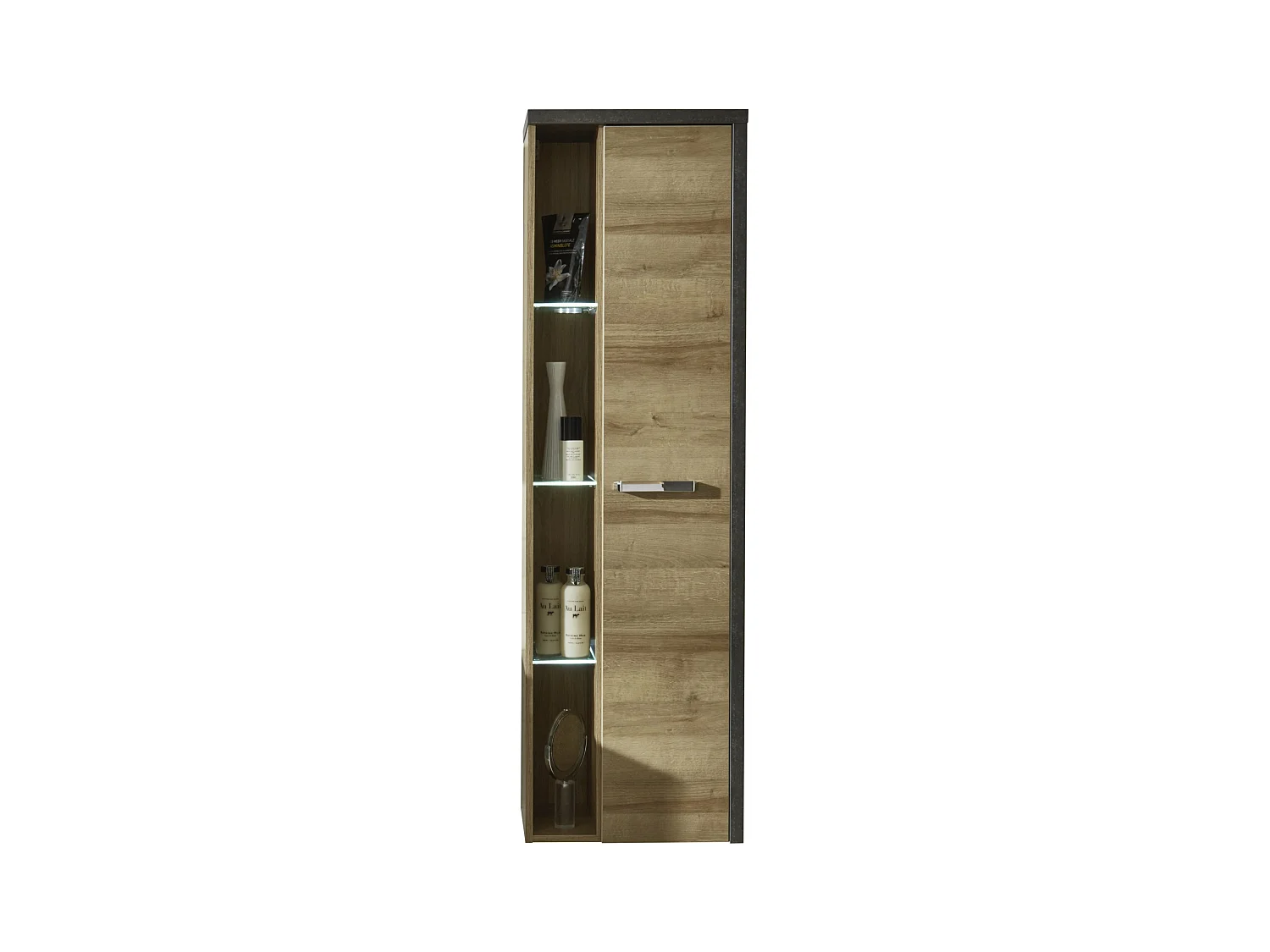 Colonne de salle de bain suspendue 1 porte chêne Riviera miel et gris béton Babel 160cm
