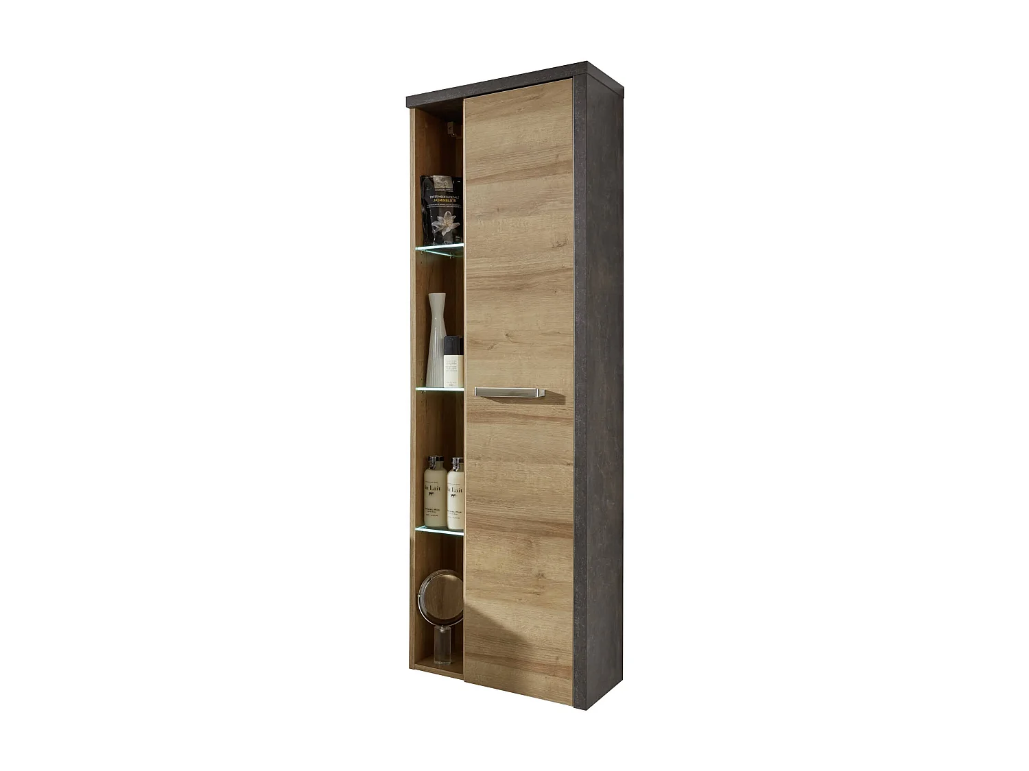 Colonne de salle de bain suspendue 1 porte chêne Riviera miel et gris béton Babel 160cm