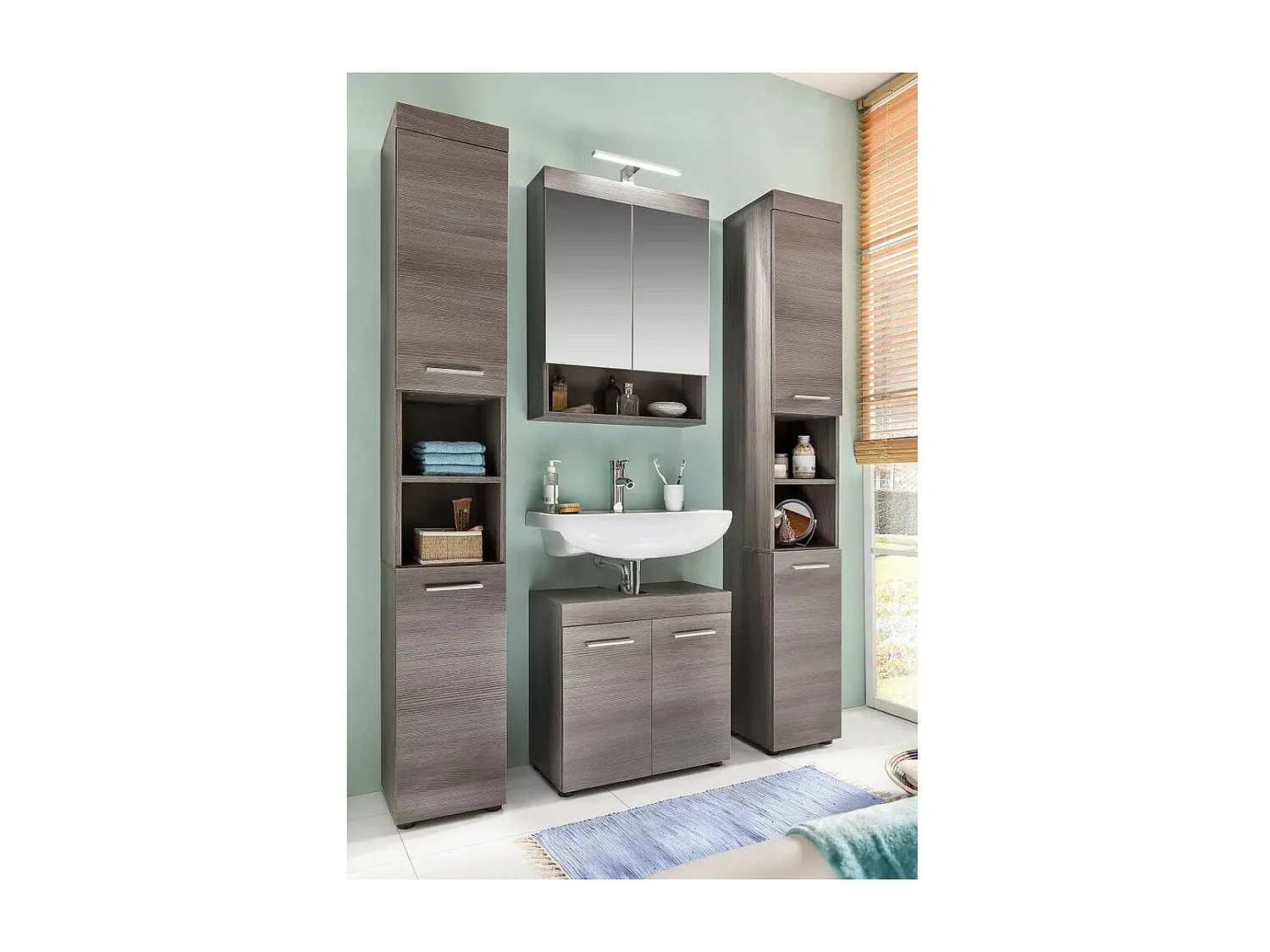 Colonne salle de bain 2 portes mélaminé chêne foncé Rune