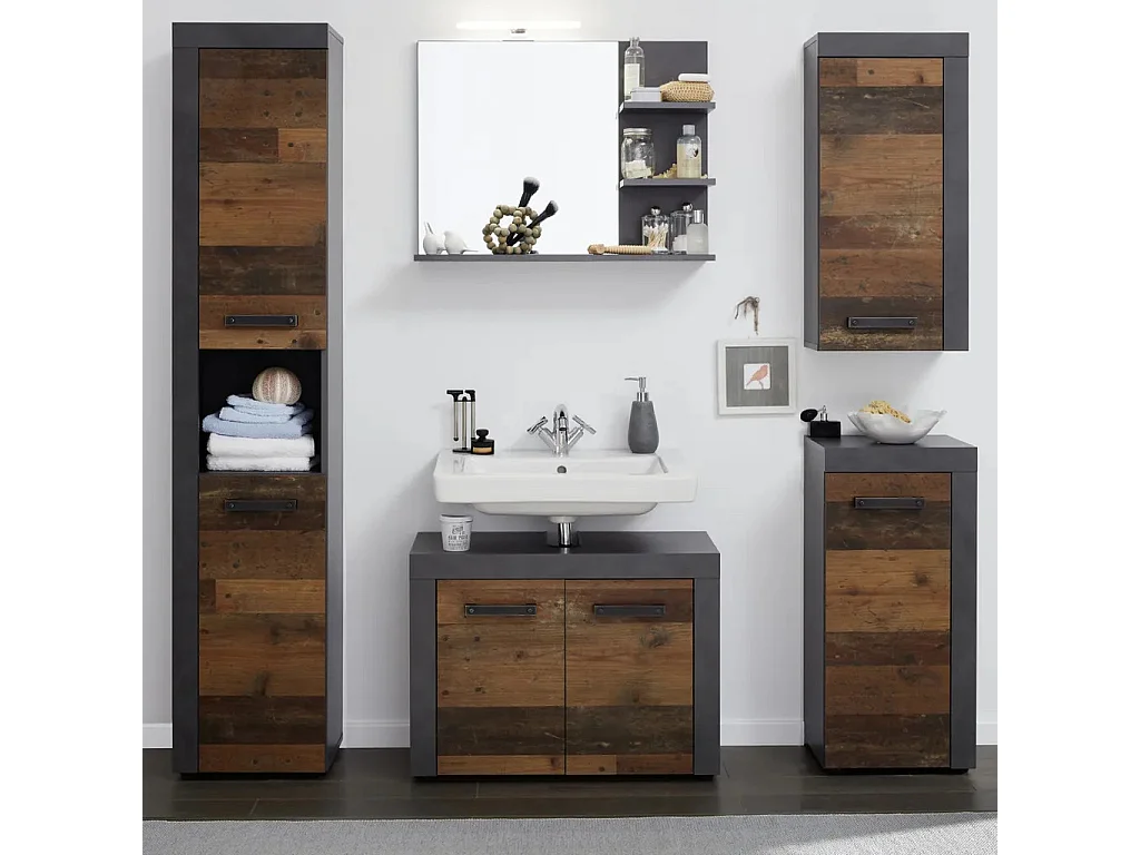 Colonne salle de bain 2 portes mélaminé anthracite et noyer Cali
