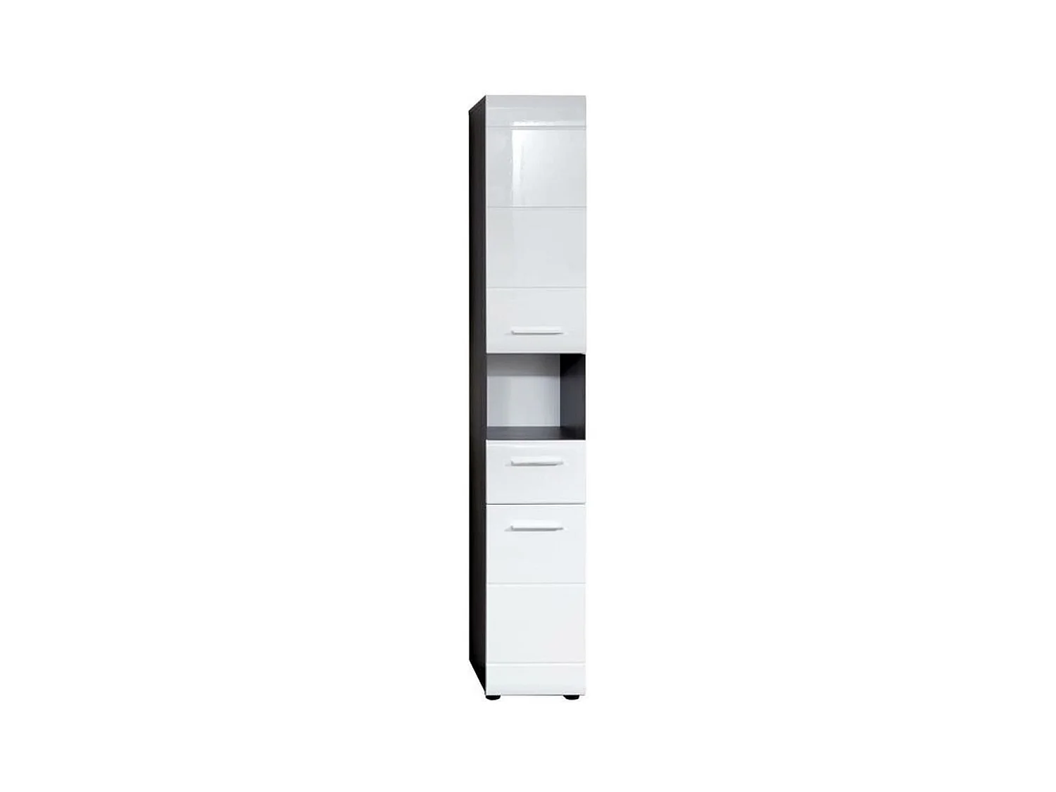 Meuble colonne salle de bain blanc brillant et gris cendré 2 portes 1 tiroir Kinzo 30cm