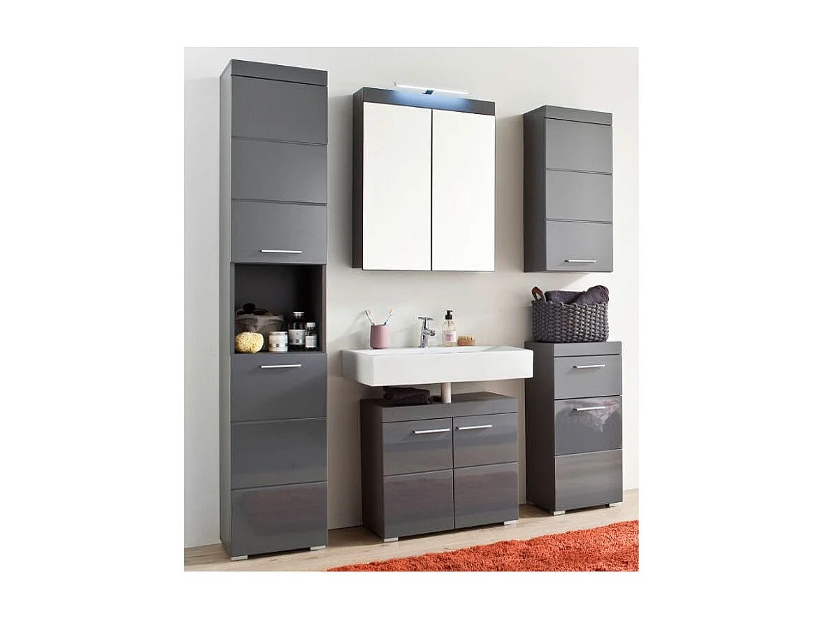 Meuble bas gris brillant 1 porte 1 tiroir Kelia 37cm