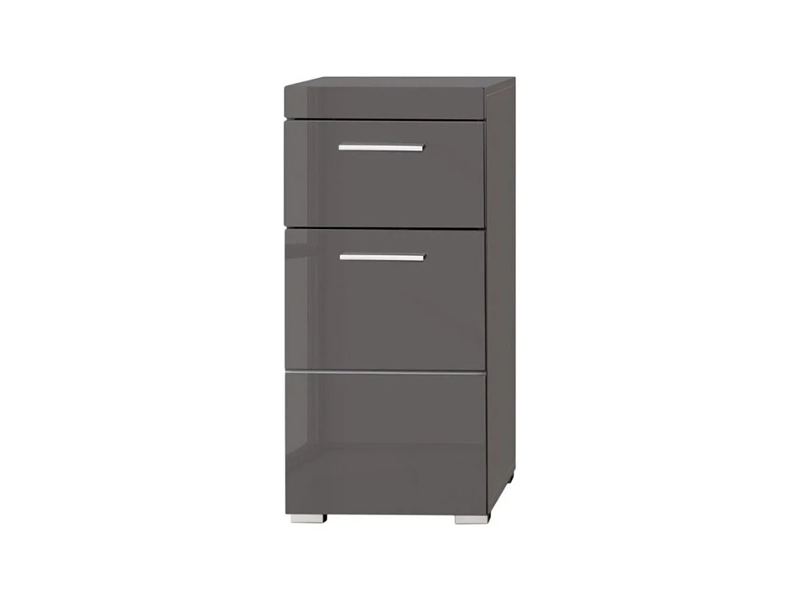 Meuble bas gris brillant 1 porte 1 tiroir Kelia 37cm