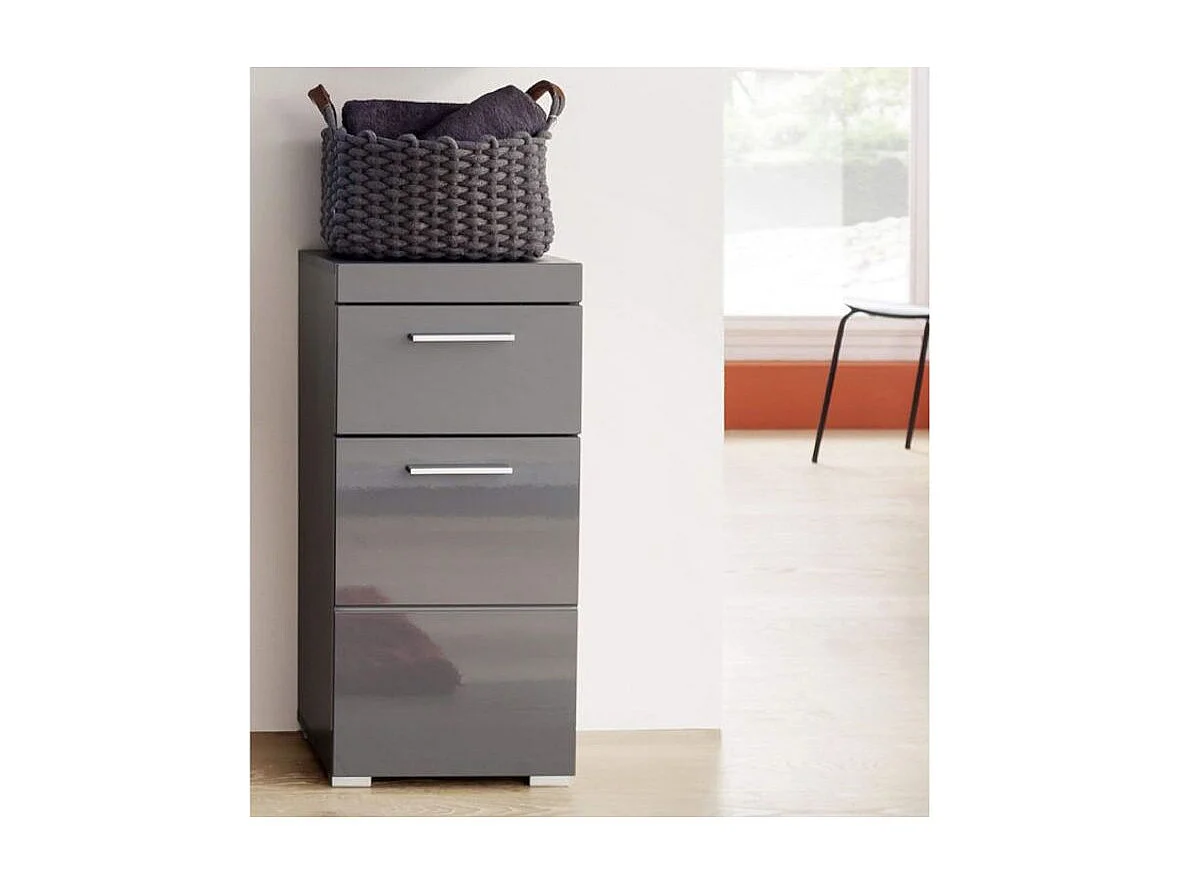 Meuble bas gris brillant 1 porte 1 tiroir Kelia 37cm