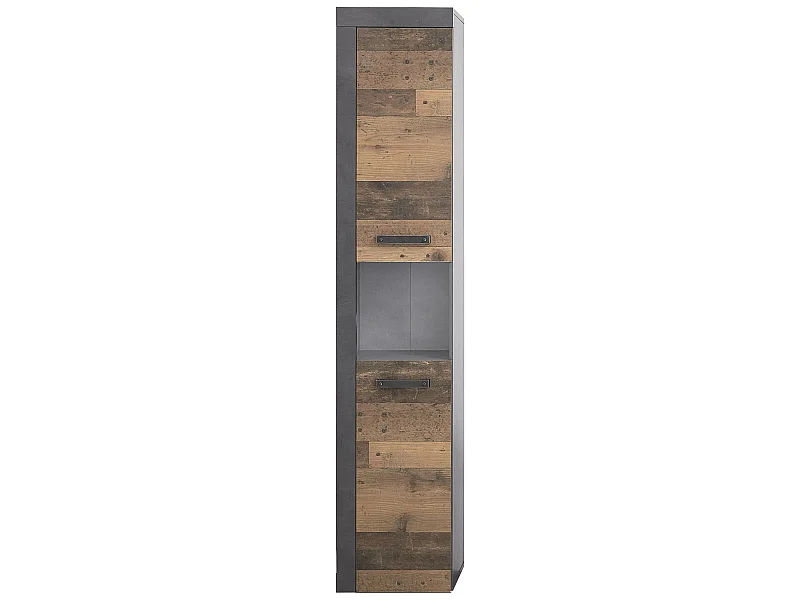 Meuble salle de bain. Meuble colonne mélaminé coloris noyer et gris foncé. L - H - P : 36 | 184 | 31 cm.