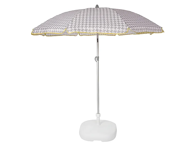 Beach Parasol en toile gris Vichy - ø160 cm - UPF50+ - Vis à sable - Inclinable - H210 cm