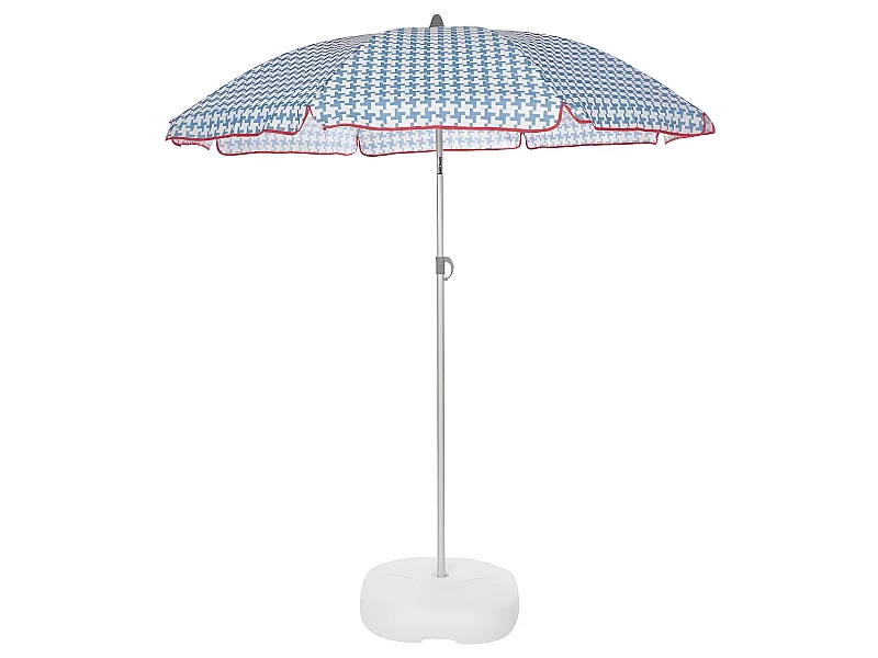 Beach Parasol en toile bleu Vichy - ø160 cm - UPF50+ - Vis à sable - Inclinable - H210 cm