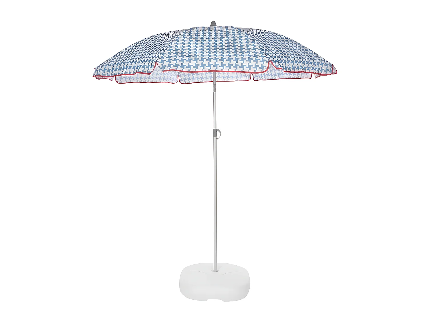 Beach Parasol en toile bleu Vichy - ø160 cm - UPF50+ - Vis à sable - Inclinable - H210 cm