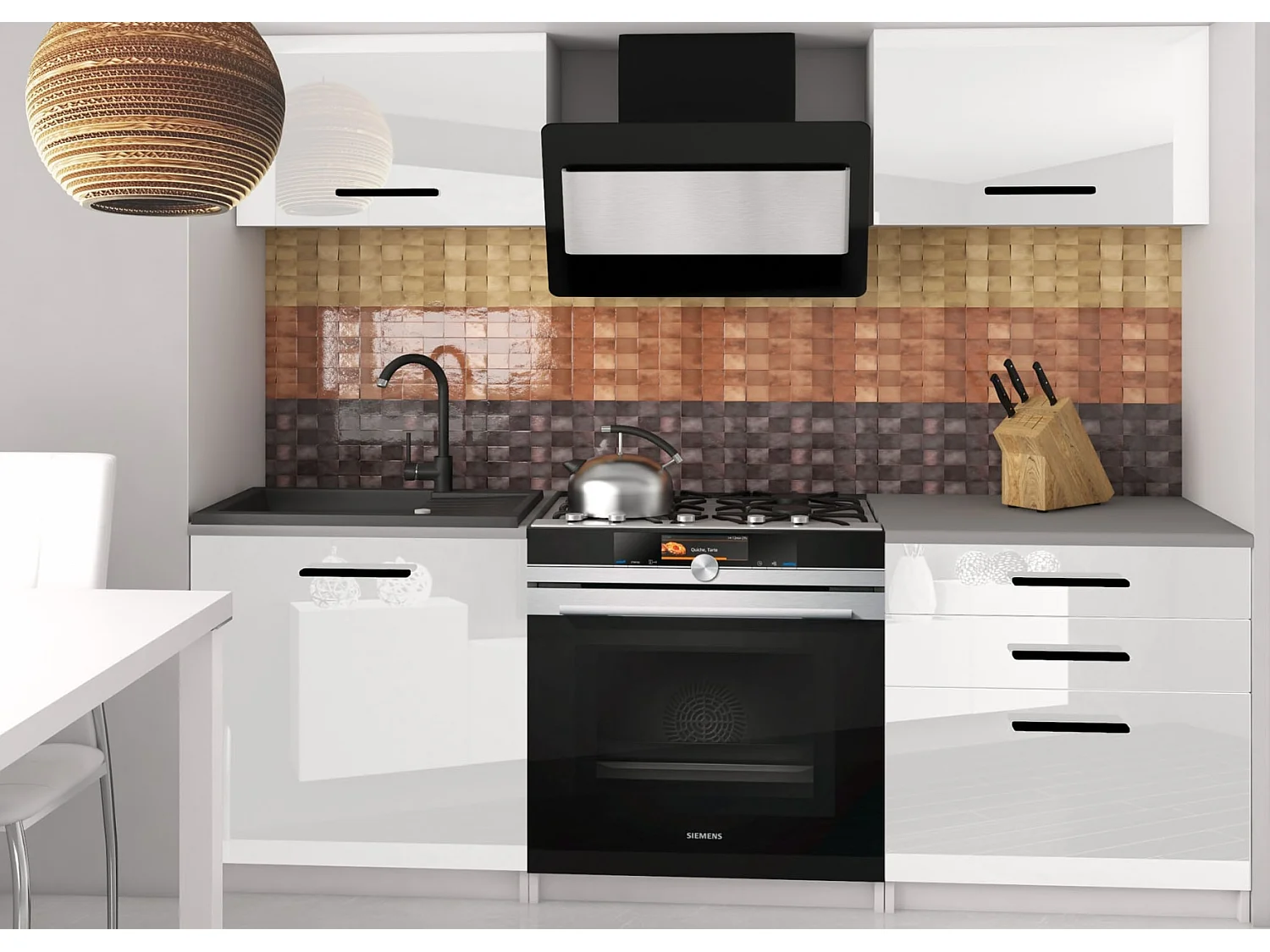 VULCANDER - Cucina completa L120 cm - Cucina dritta 4 pezzi - Piano di lavoro incluso