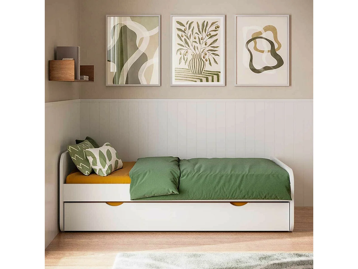 Lit gigogne 90x190 cm bois massif blanc LUPIN