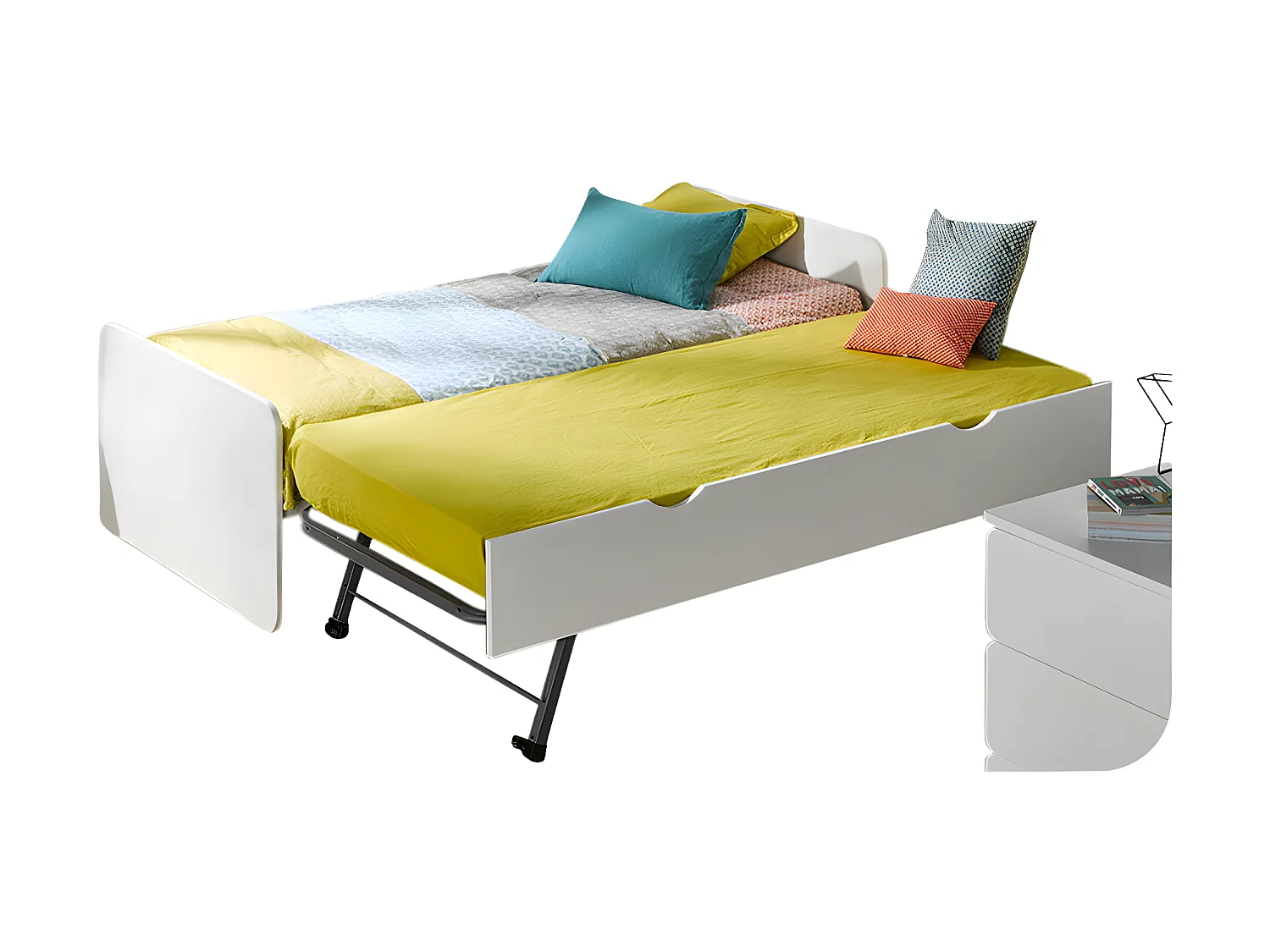 Pack lit gigogne avec 2 matelas 90x190 cm bois massif blanc LUPIN