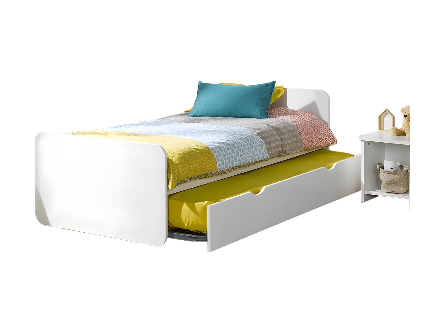 Pack lit gigogne avec 2 matelas 90x190 cm bois massif blanc LUPIN