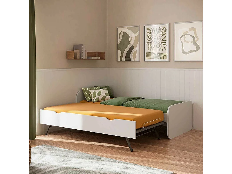 Pack lit gigogne avec 2 matelas 90x190 cm bois massif blanc LUPIN