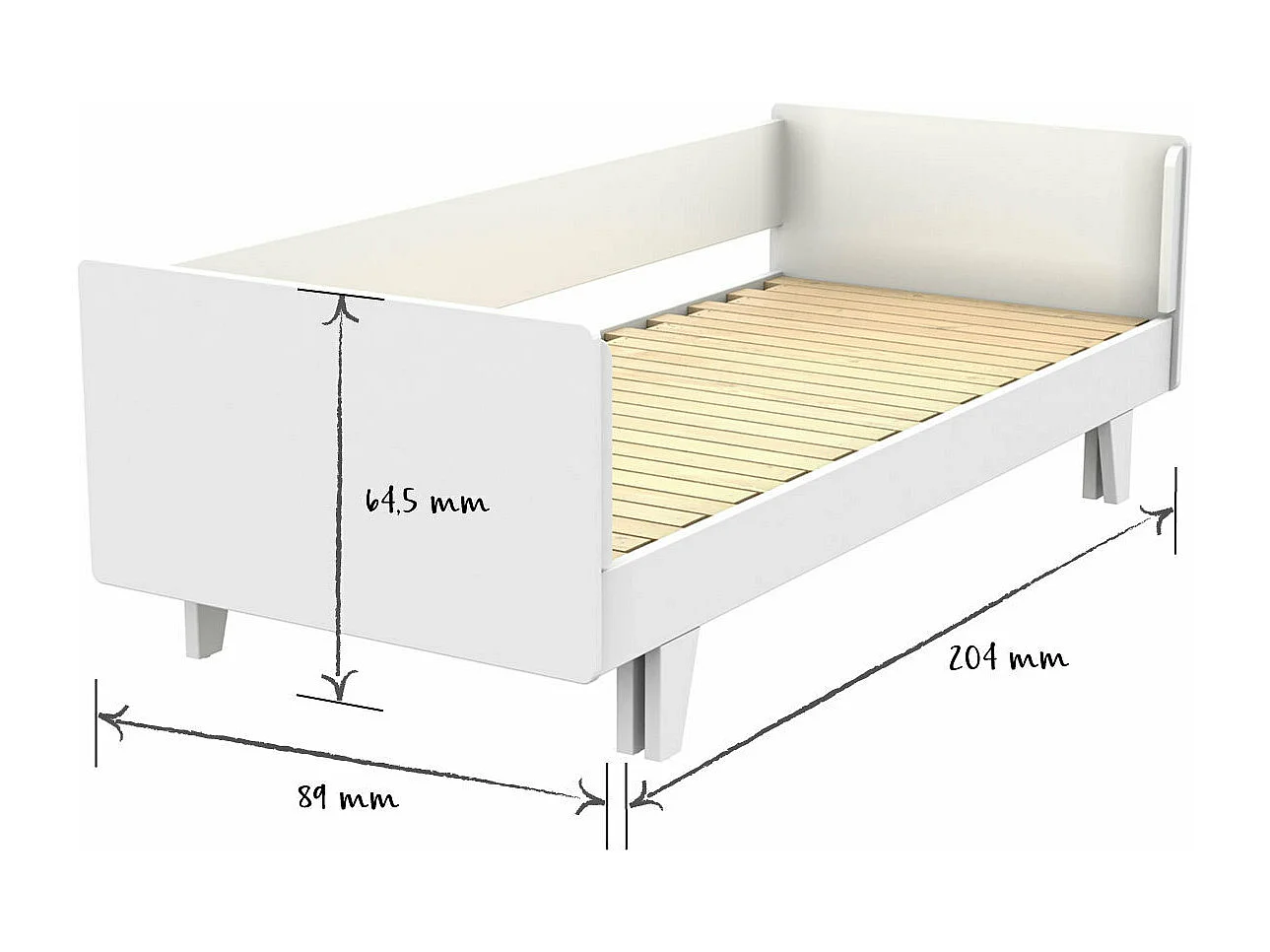 Lit gigogne 80x200 cm bois massif blanc CAPRI