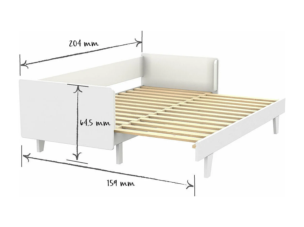 Lit gigogne 80x200 cm bois massif blanc CAPRI