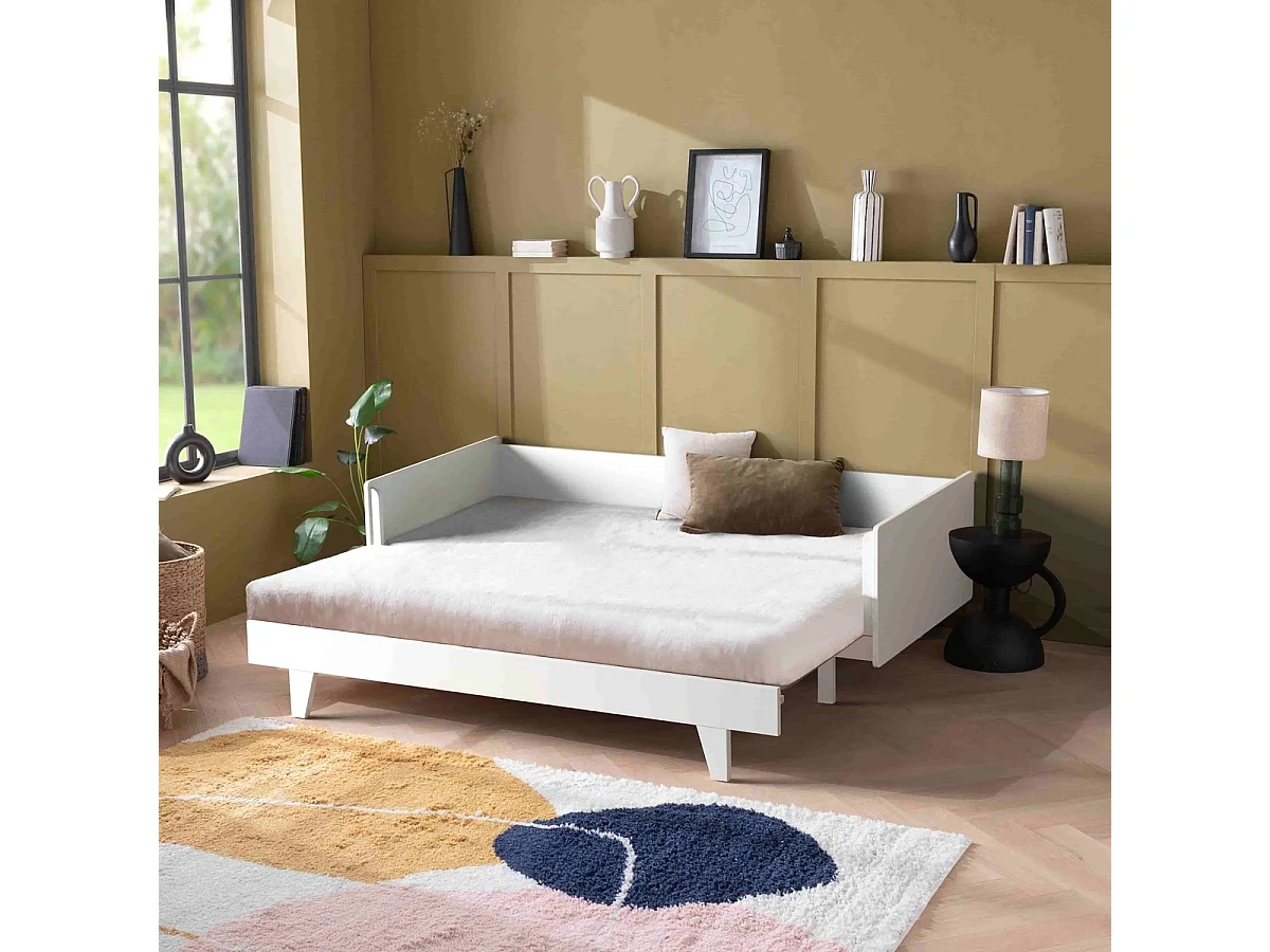 Pack lit gigogne avec matelas 80x200 cm bois massif blanc CAPRI