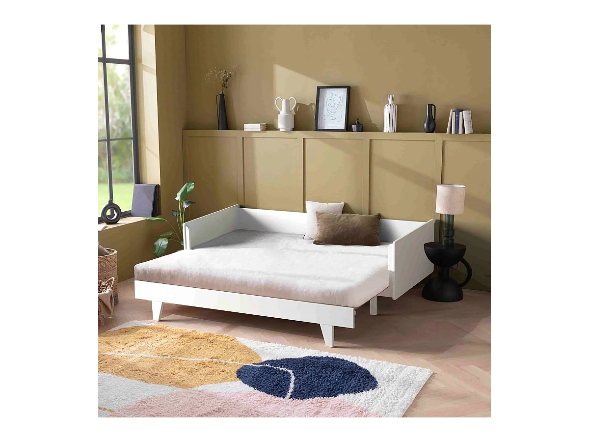 Pack lit gigogne avec matelas 80x200 cm bois massif blanc CAPRI
