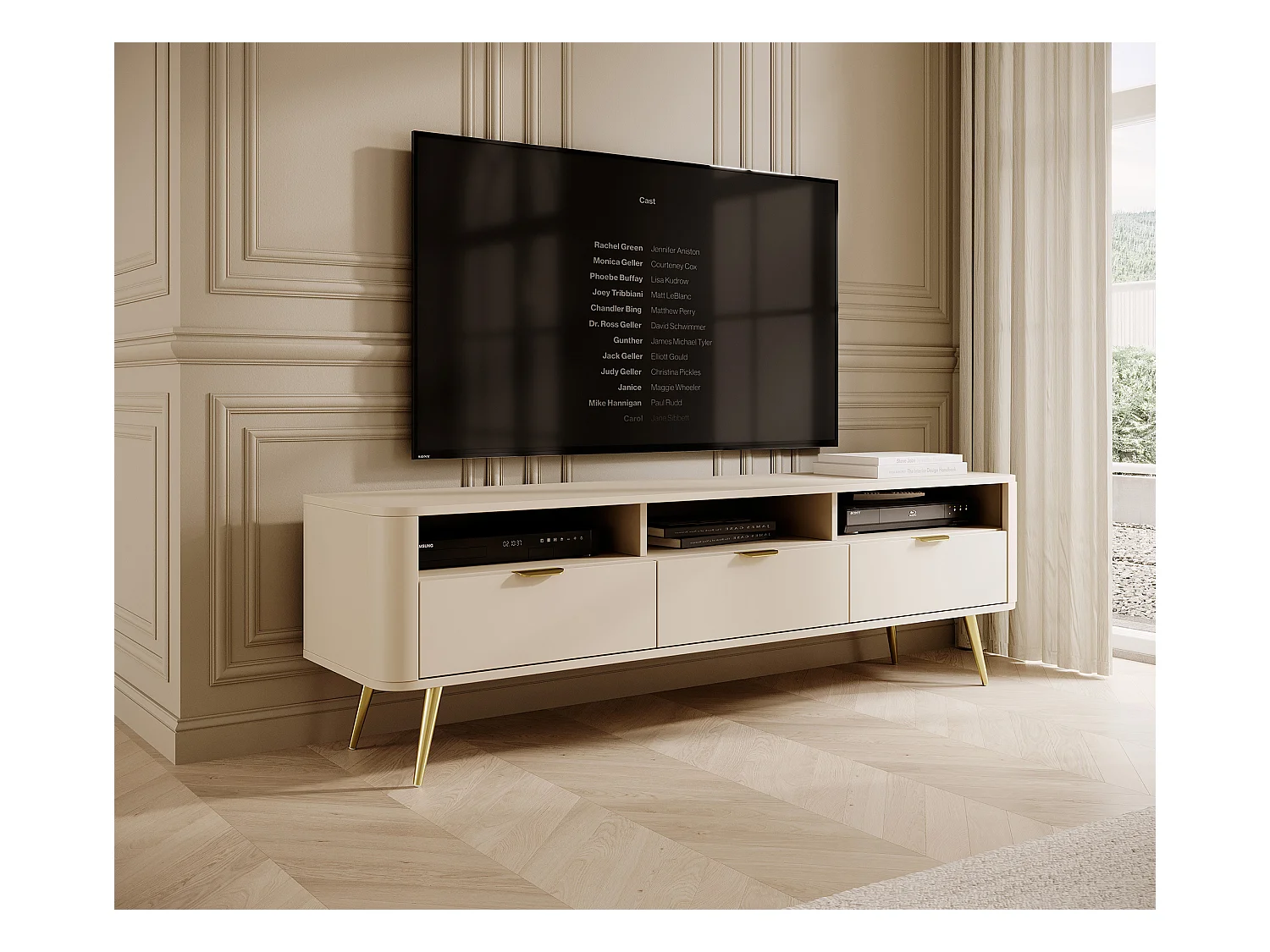Meuble TV - avec niches - beige - OVAL