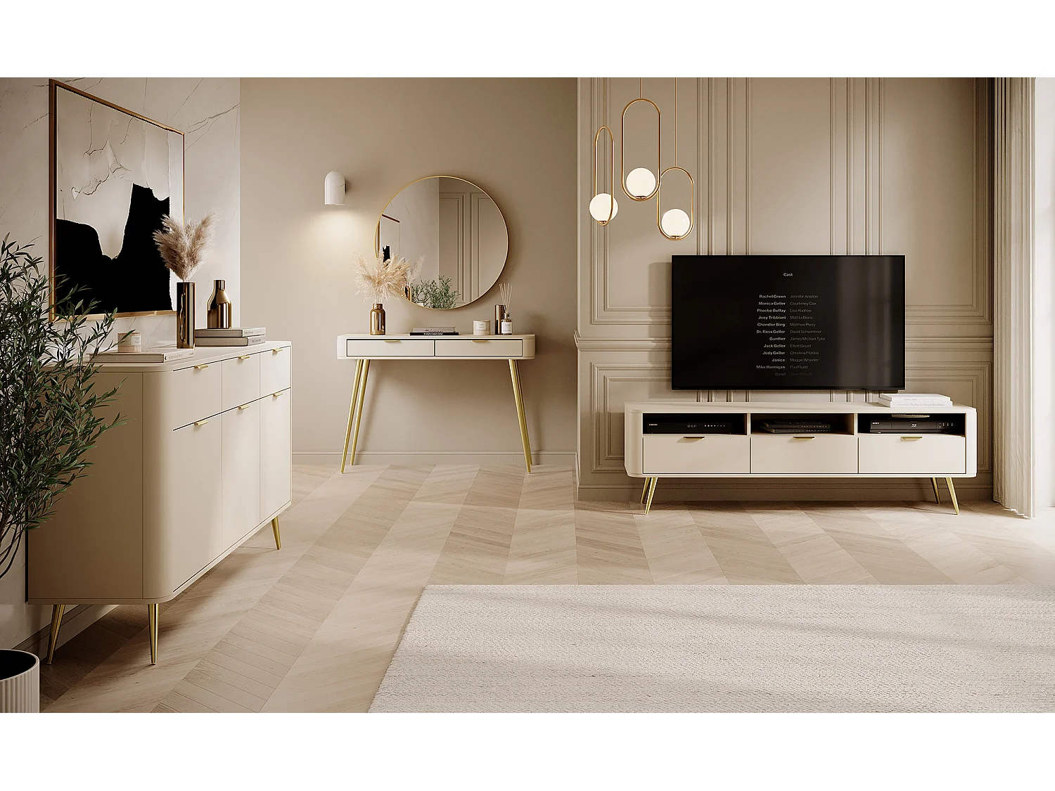 Meuble TV - avec niches - beige - OVAL