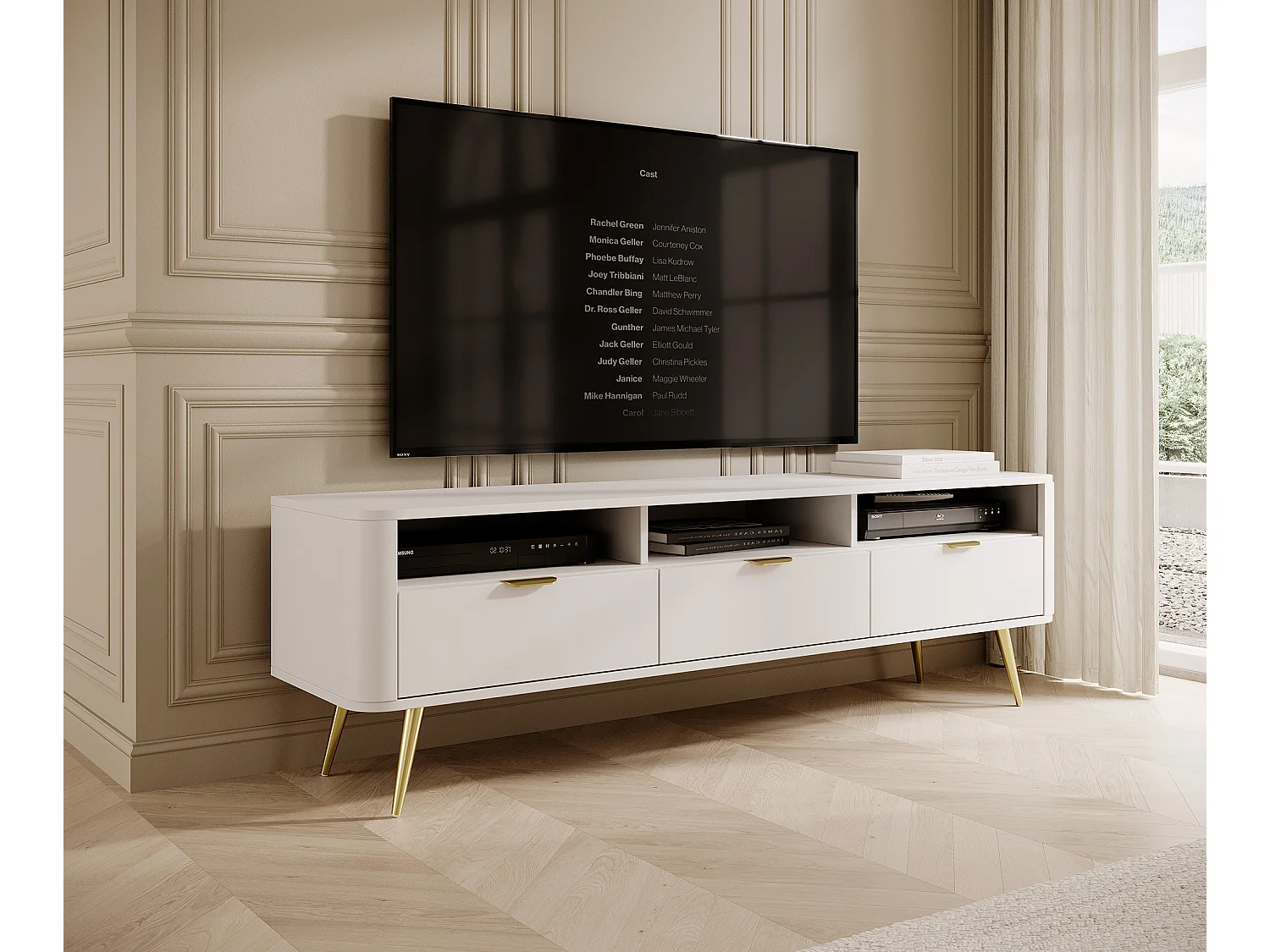 Meuble TV - avec niches - blanc - OVAL