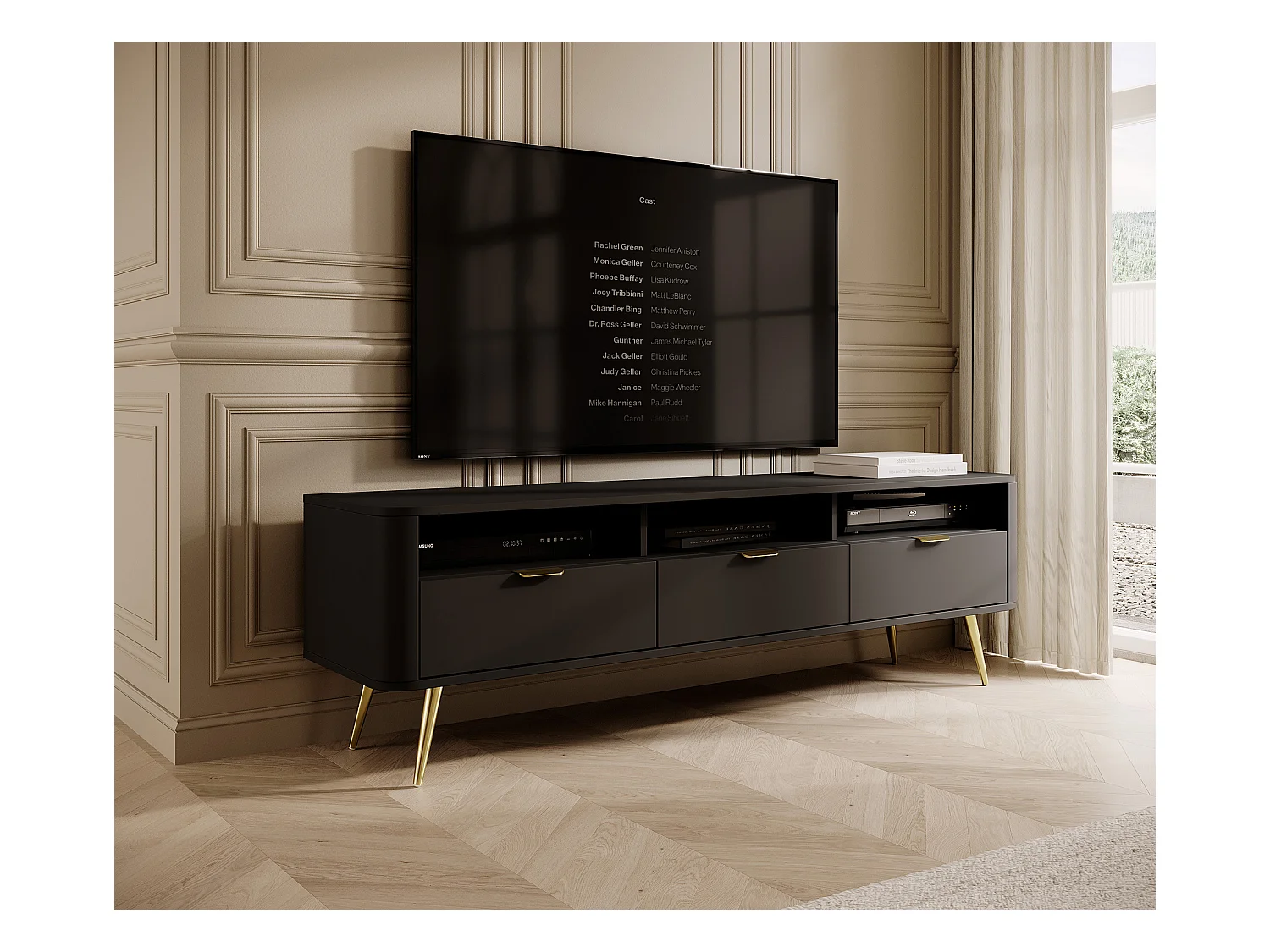 Meuble TV - avec niches - noir - OVAL