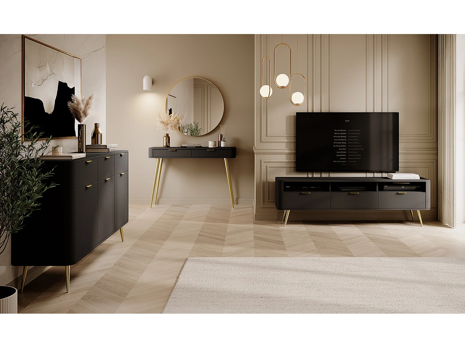 Meuble TV - avec niches - noir - OVAL