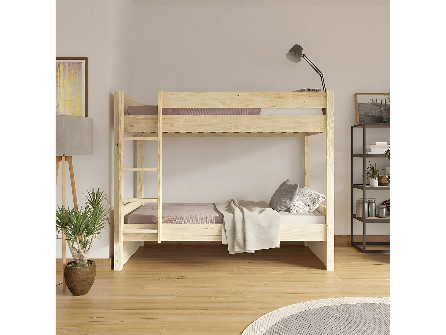 Lit superposé avec matelas 80x190 cm bois massif bois naturel LUCIA