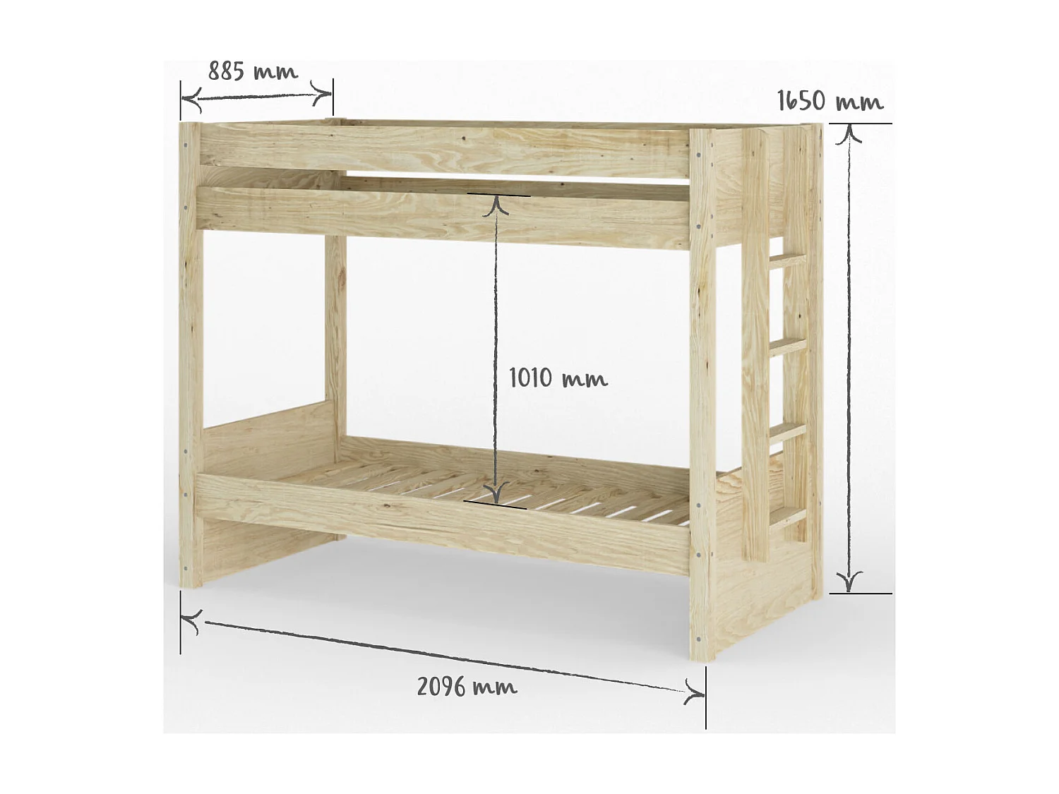 Lit superposé 80x190 cm bois massif blanc ELORA