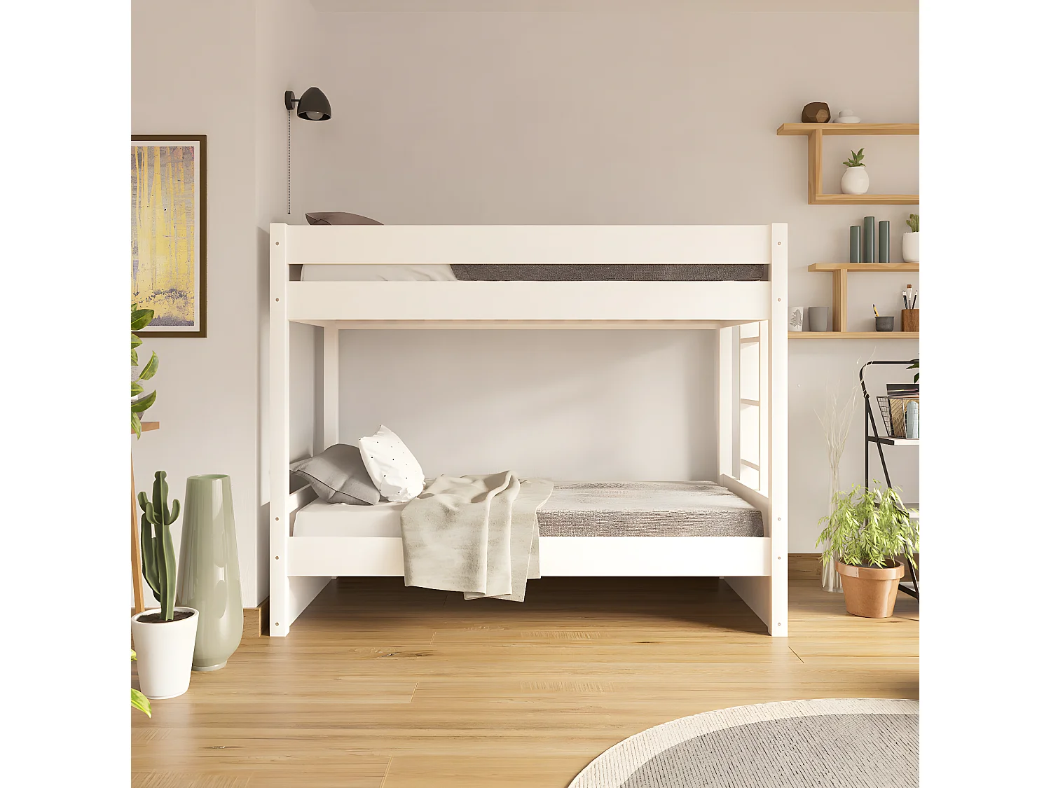 Lit superposé avec matelas 80x190 cm bois massif blanc ELORA