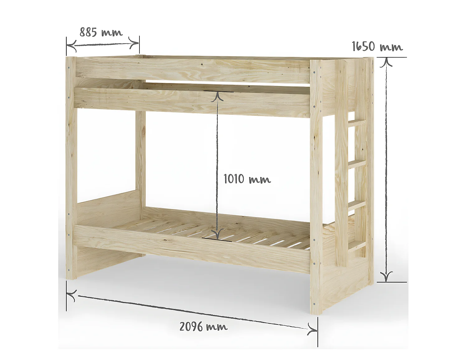 Lit superposé avec matelas 80x190 cm bois massif blanc ELORA