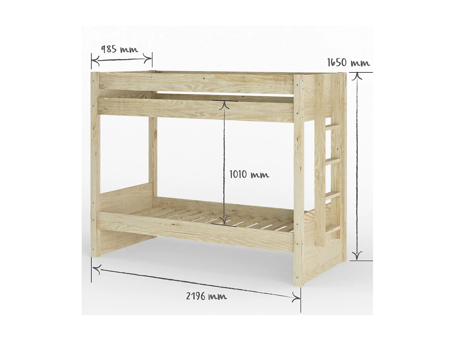 Lit superposé 90x200 cm bois massif bois naturel ELORA