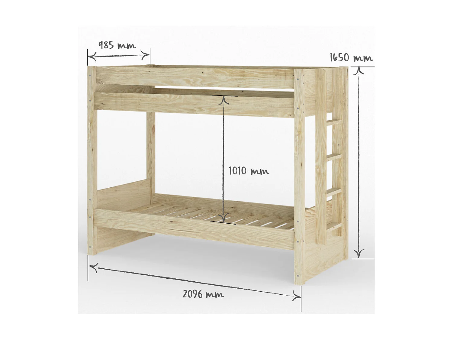 Lit superposé 90x190 cm bois massif bois naturel ELORA